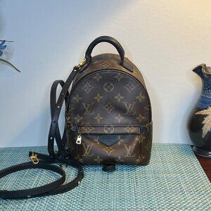 Louis Vuitton Monogram Palm Springs Mini Backpack, blk leather trim, Gold HW